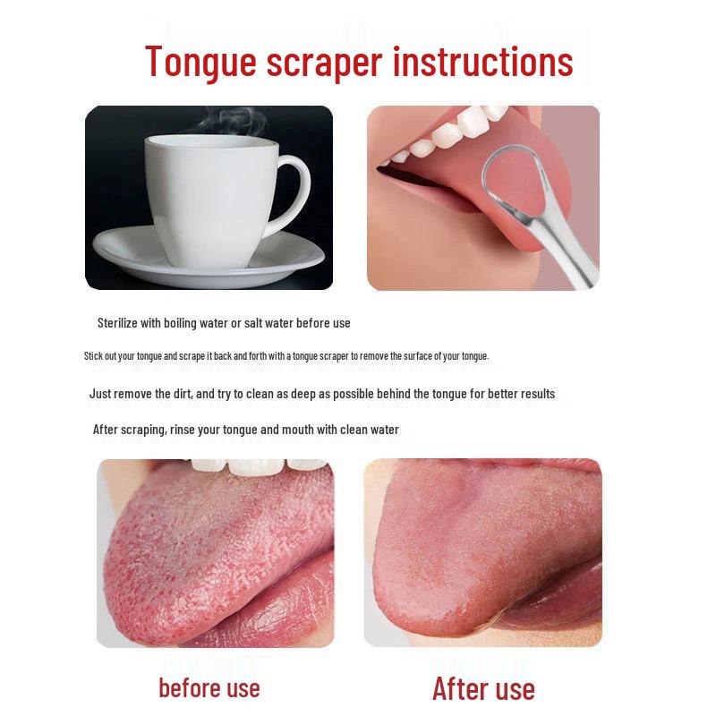 Stainless Steel Adult Tongue Scraper & Bad Breath Remover U-Shaped Brush Cleaner