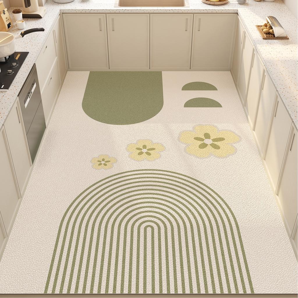 Kitchen Floor Mat Waterproof Non-slip Oil-proof Stain-resistant PVC Leather Rug Easy To Clean Home Carpet Alfombra