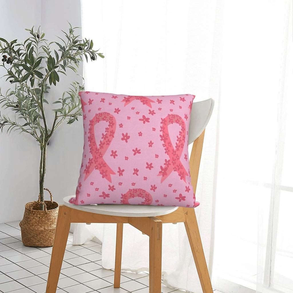 Pink Ribbon Pillowcase Polyester Cushion Cover Gift Breast Cancer Awareness Pillow Case Cover Home Zippered 4545cm