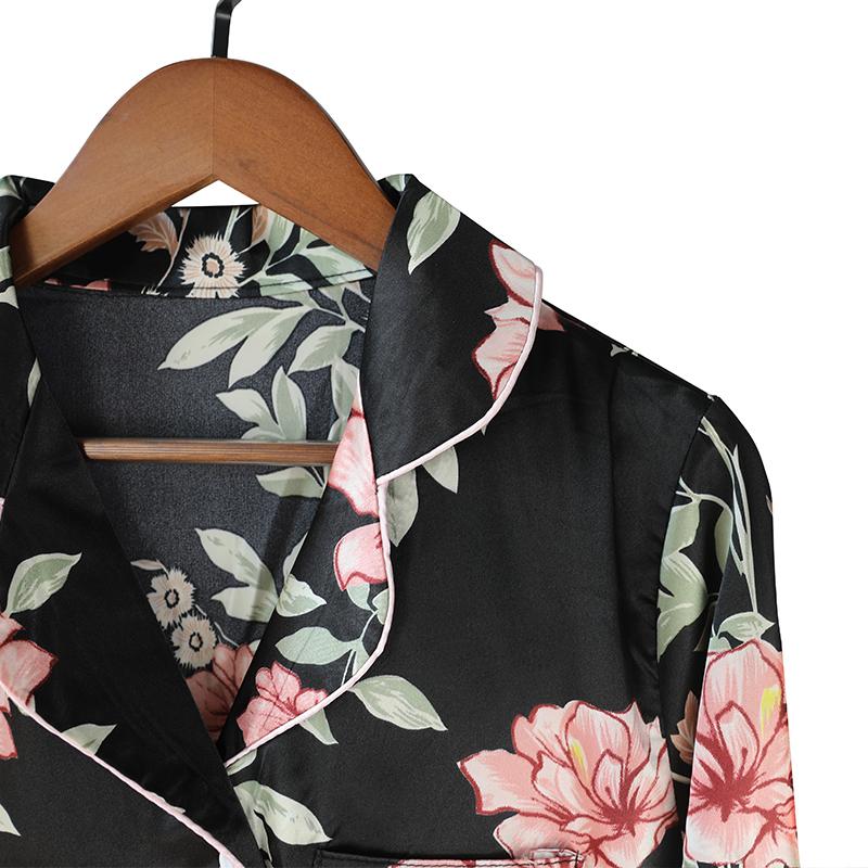 Drucken Blumen Pyjamas Set Frauen Koreanische Hause Tragen Lange Ärmeln Set Satin Lange Hose Casual Chic Nachtwäsche Trend