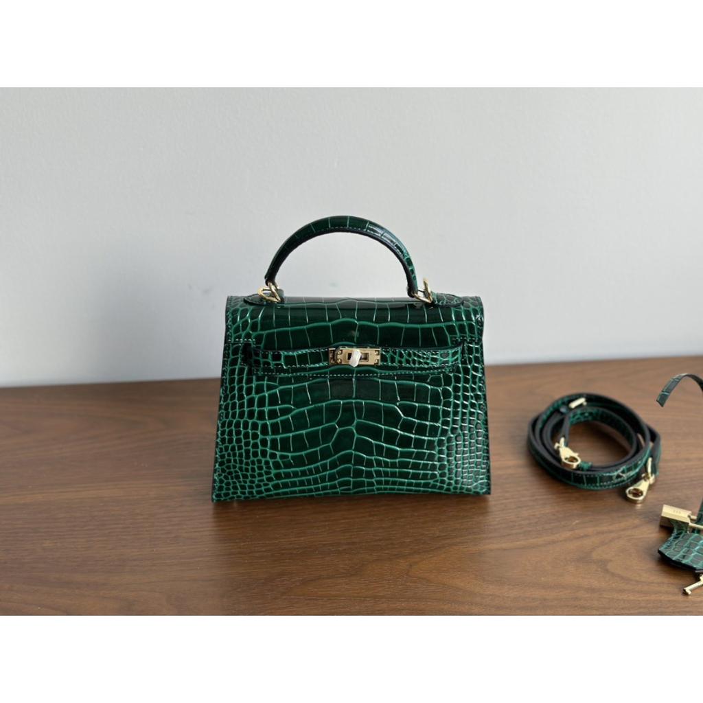 Kazilan 22cm Kelli generation crocodile pattern first layer cowhide handbag fashionable versatile single shoulder messenger women's bag