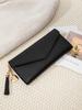Simple and stylish three fold women's wallet PU leather large capacity long wallet tassel pendant solid color wallet card bag