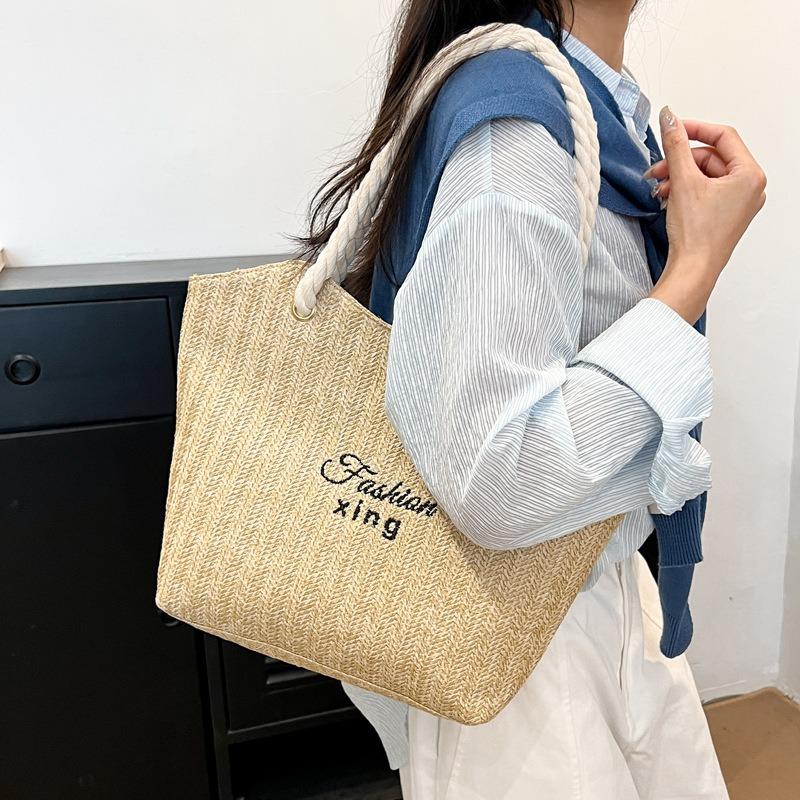 Large Capacity Fashion Woven Letter Tote Bag Summer New Trend Shoulder Armpit Bag Women's Casual Commuting