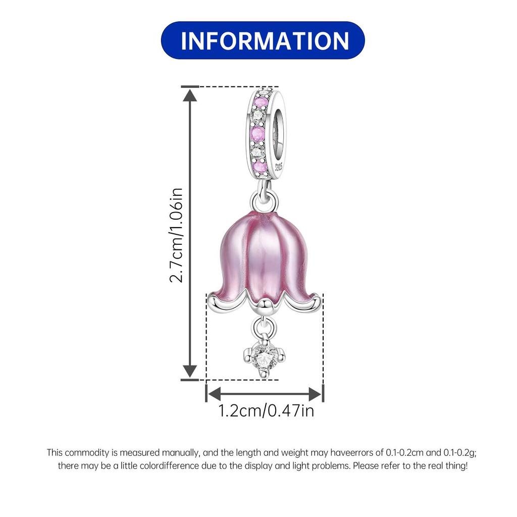 Orstarry 925 Silver Pink Orchid Wind Chime Pendant Beads Original Pendants Bracelet Charm Jewelry Party DIY Gifts