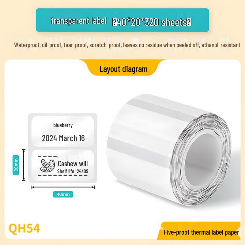 Deli QH54 Transparent Thermal Label Paper for Q5 Printer