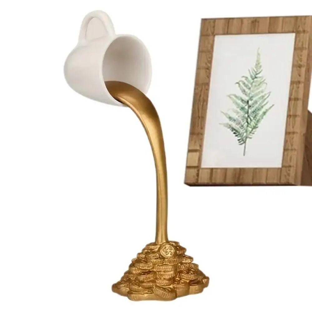 Liquid Gold Spilling Coffee Ornaments Coin Floating Coffee Cup Figurines  Desktop