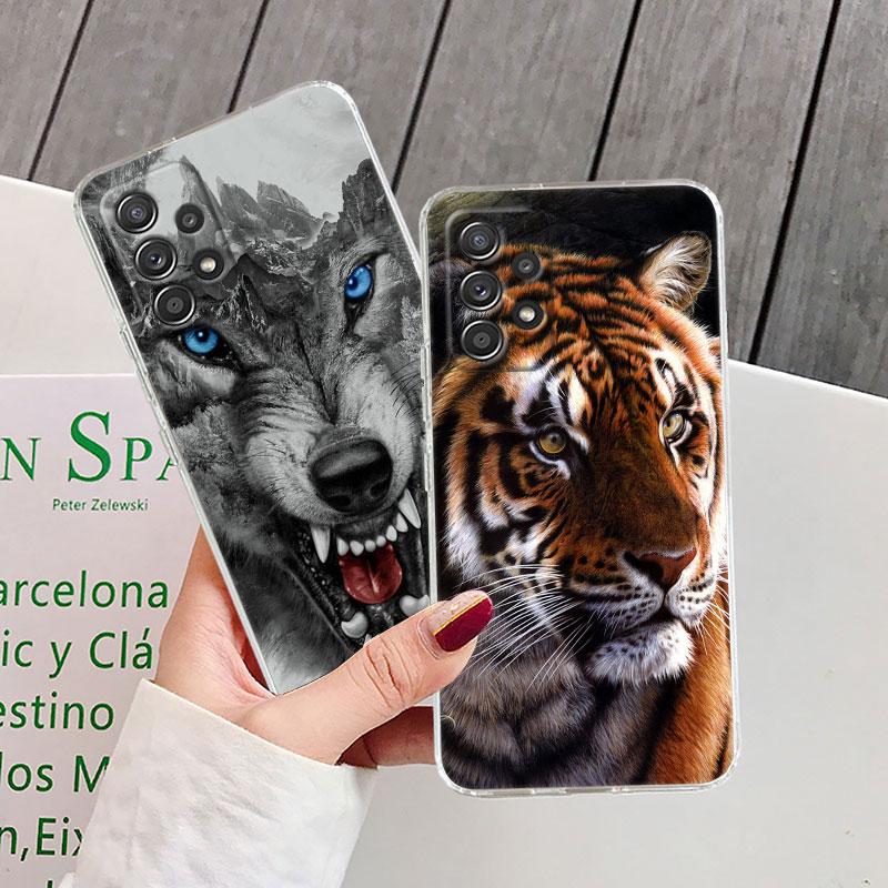 Wolf Lion Tiger Animal Clear Phone Case For Samsung Galaxy A56 A57 A37 5G A55 A54 A36 A35 A26 A25 A16 A17 A07 A52 A34 A21s Cover