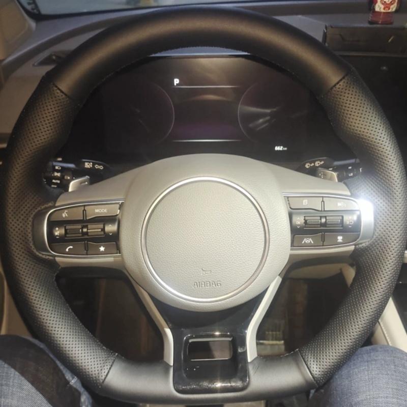 Hand-stitched Black  Leather Car Steering Wheel Cover For KIA K5 DL3 - Sportage 5 GT-Line -