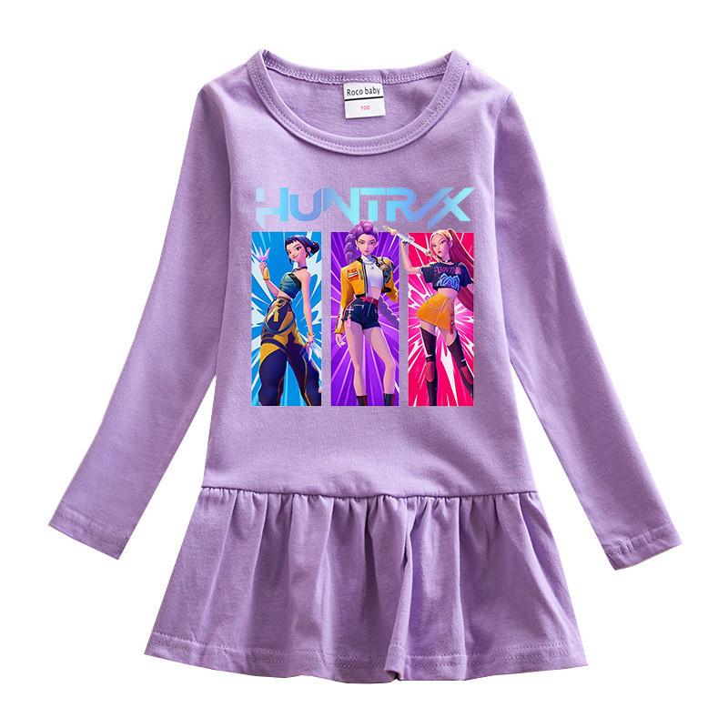 Girls Kpop Rumi Zoey Mira Hunters Print Fashion Cute Pleat Mesh Dress