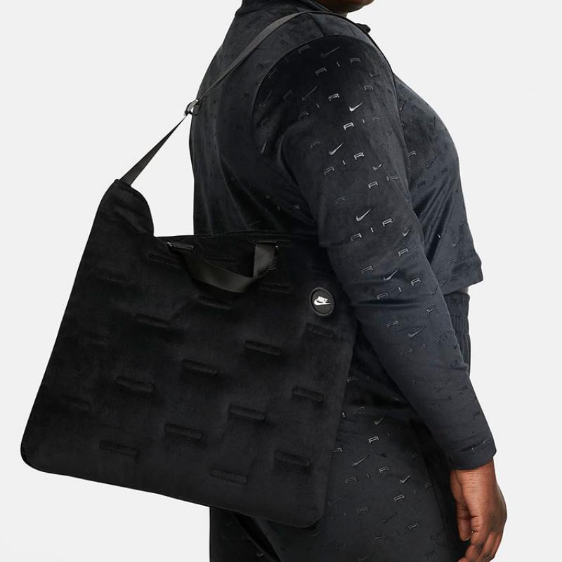 Nike Heritage Velour Fabric Tote Bag, Shopping Bag, Portable Crossbody Bag, Shoulder Bag Unisex Black Casual DB4196-010