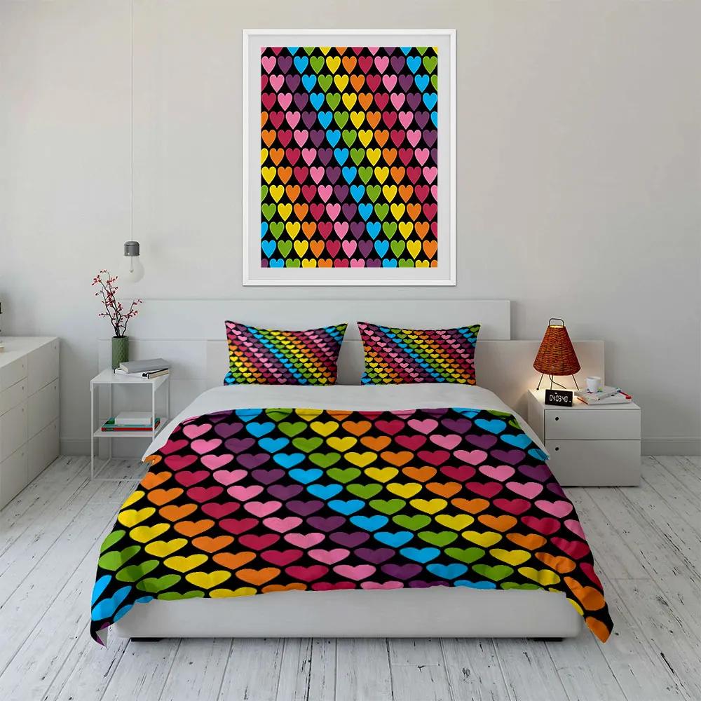 Colorful Heart Pattern Decor Set Soft Comfortable Duvet Cover Bedding Set Included 1*Duvet Cover & 2*Pillowcases gift