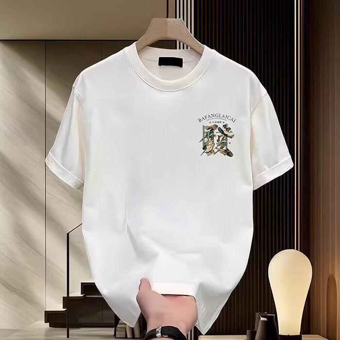 

2026 New Style Mens Summer Trendy Simple Print 100 Cotton Comfortable LooseTee Shirt 3XL