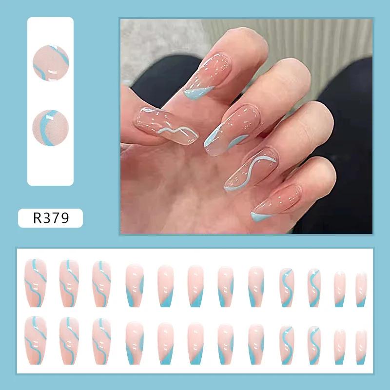 24Pcs French Tip Extra Long Ballerina Press On Nails Detachable Artificial Fake Nails Wearable Nail Art Tips