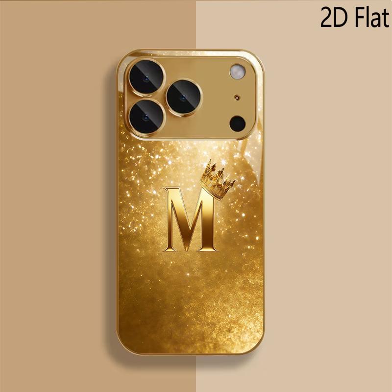 Golden Crown M Patterned Tempered Glass Design for iPhone16 17 ProMax 1514 1312 11ProMax Phone Case Camera Cover Shockproof Hard