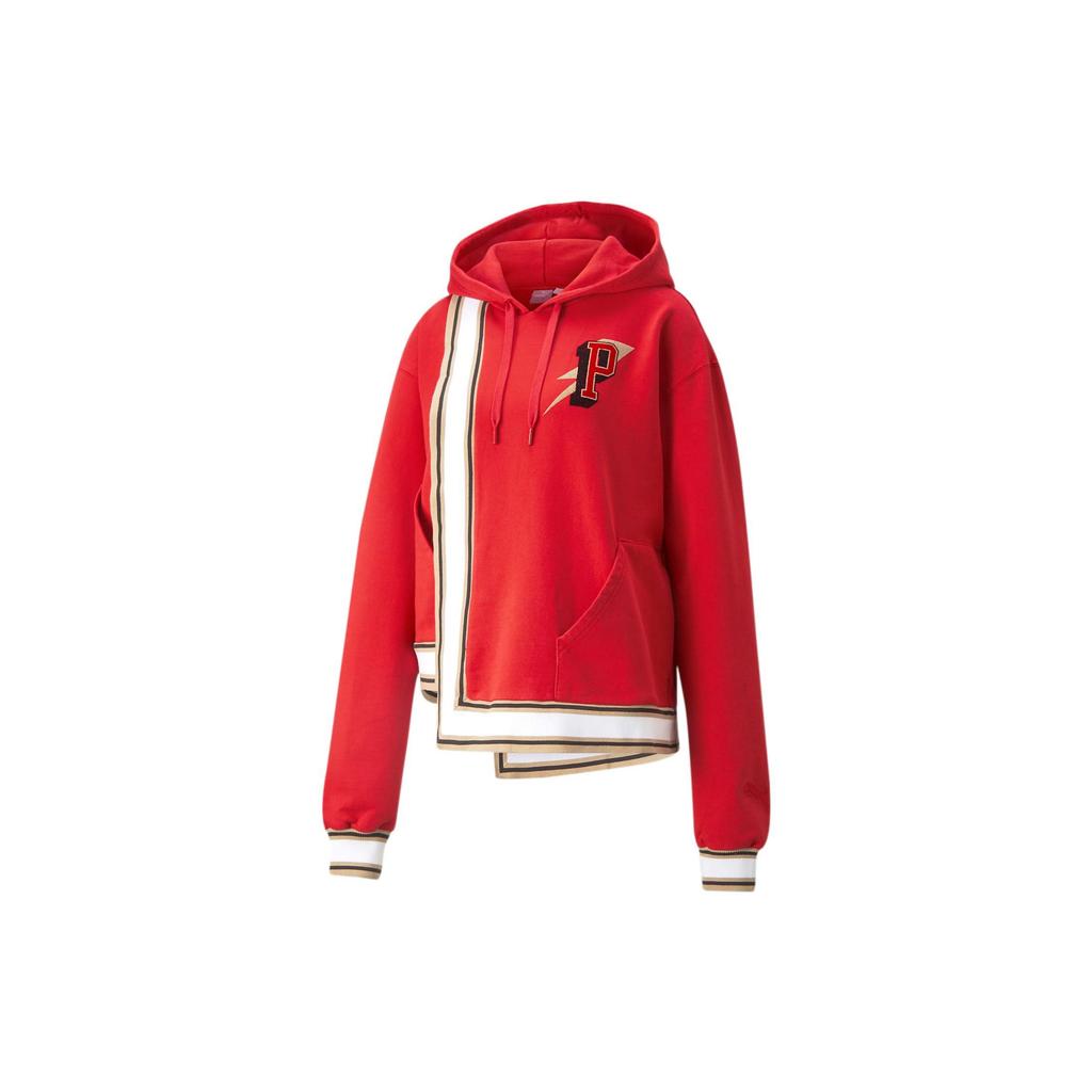Puma X June Ambrose Collaboration Letter Logo Striped Irregular American Vintage Color Block Hem Sweatshirt Women Sweatshirt China-Red 532500-01