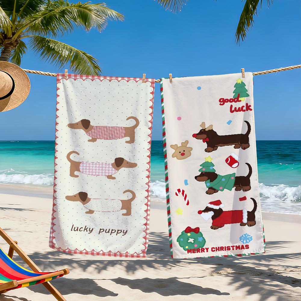 Cute Cartoon Dachshund Puppy Art dog soft Beach Towels Trip swim Pool bathing Towel Gym Spa home Decor Gift Holiday Vacation