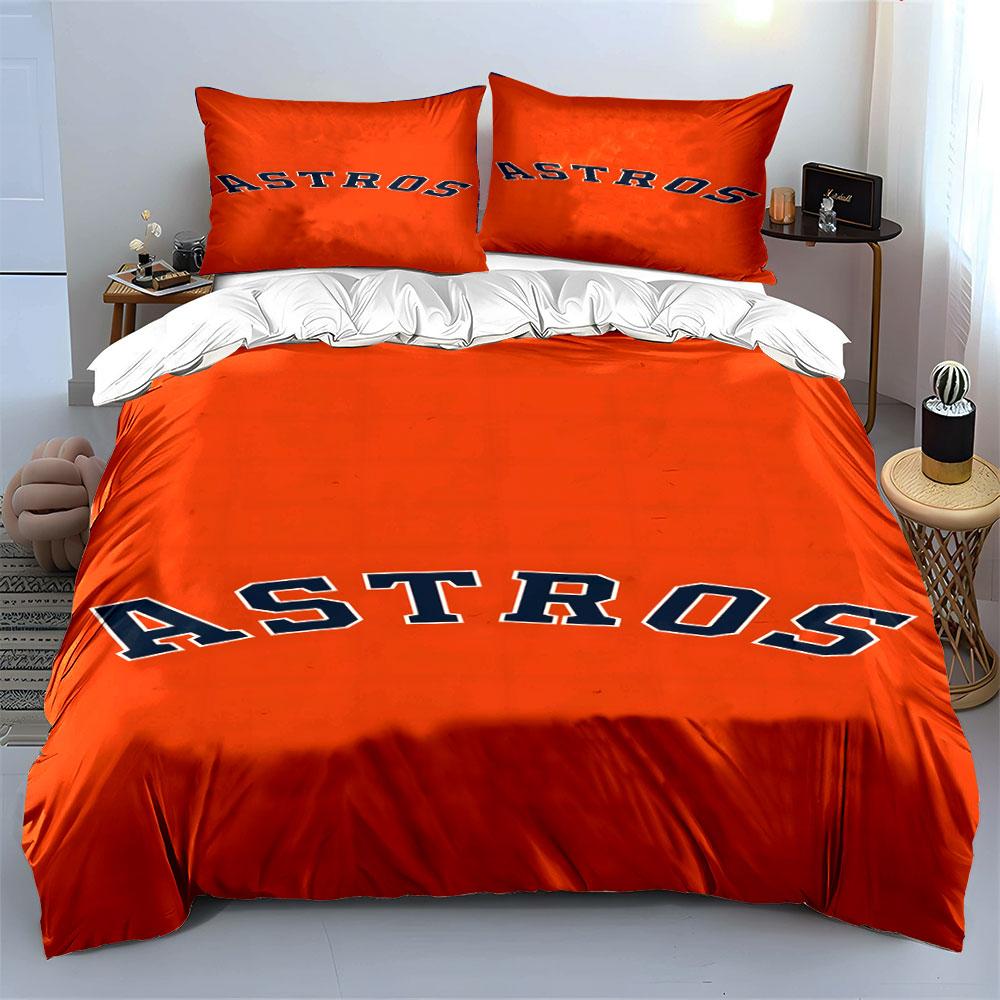 "Astros Text on Orange Background" Print Bedding Set Duvet Cover Pillowcases (1* Duvet Cover 2* Pillowcases Do Not Include Comforter)