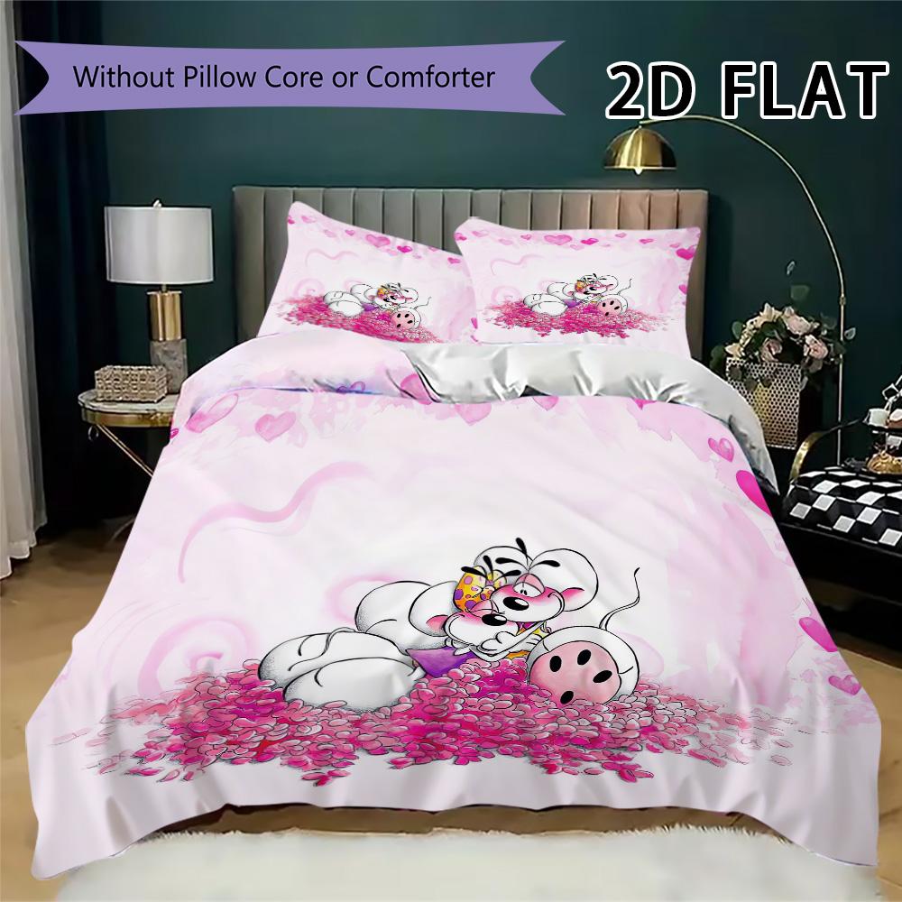 Diddl Pattern Bedding Uilt Set Uilt Cover Pillowcase Home Decoration Birthday Gift (1 * Duvet Cover + 2 * Pillowcase Without Core)