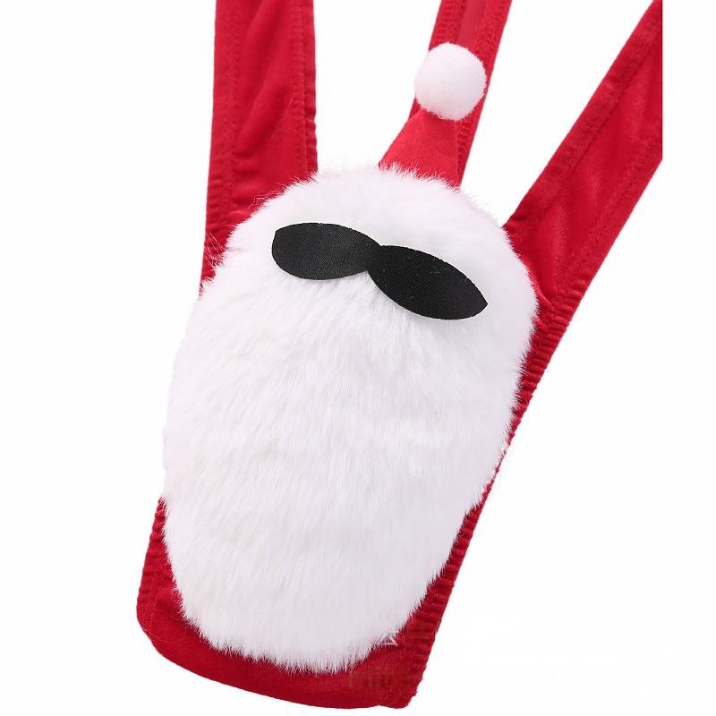 Mens One-piece Panties Christmas Santa Thong Beard Fluff Penis Pouch Bodysuit Men Sexy Elastic Suspenders Tight Lingerie Set