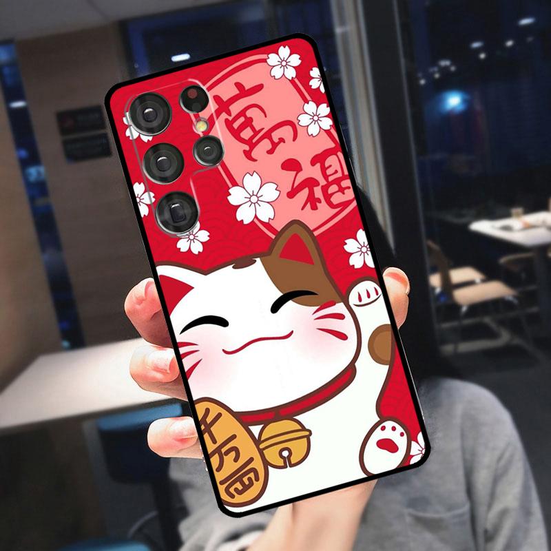 Maneki Neko Lucky Money Cat Cover For Samsung Galaxy S23 S24 S25 Ultra S21 S22 S20 S9 S10 Plus S21 FE S24 FE Phone Case