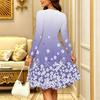 Women Long Sleeve Round Neck Midi Dress Vintage Ink Wash Plum Blossom Branch Print Flared Casual Dress