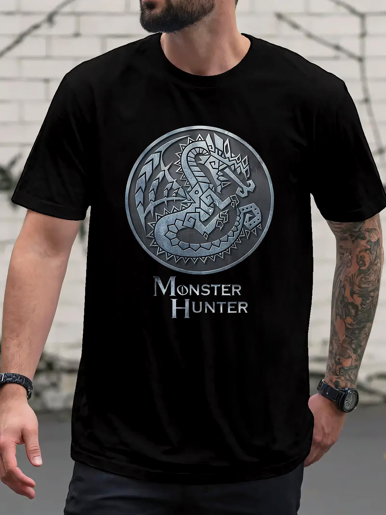 Графическая футболка Monster Hunter - Черная Повседневная С круглым вырезом Sh... XXXL