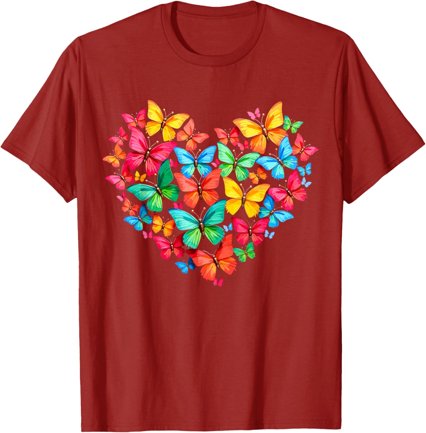 Colorful Butterfly Heart Graphic Print Casual Short Sleeve Cotton Crewneck T-Shirt for Men S