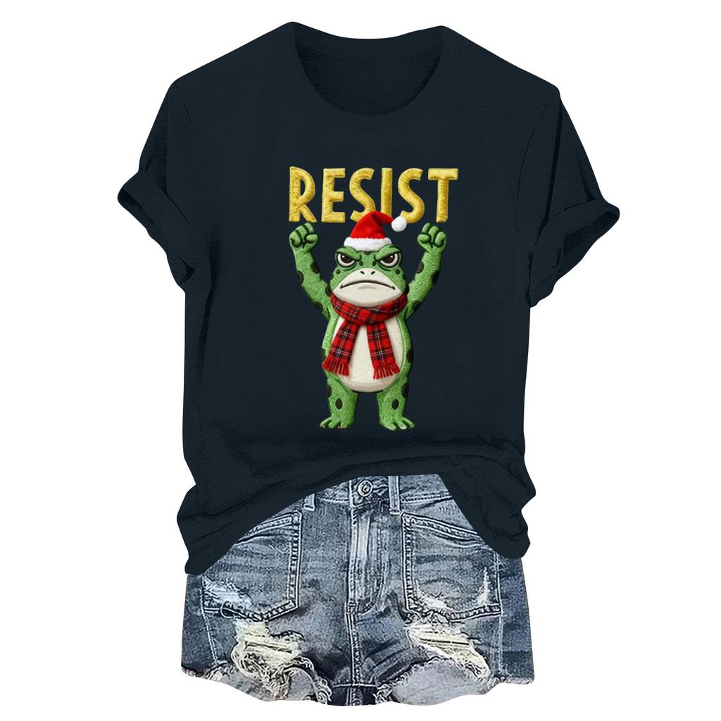 Women's Fashion Casual Printed Round Neck Short Sleeved Pullover T-Shirt Top