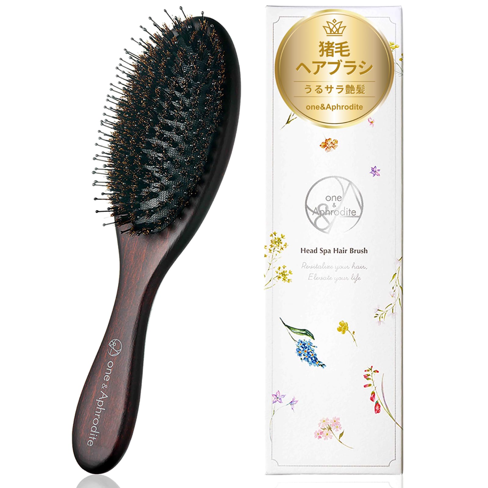 

one&Aphrodite Boar Bristle Hair Brush, High-Density Pig Bristle Comb, Frizzy Hair, Static, Hair Loss, Scalp Massage, Smooth Hair