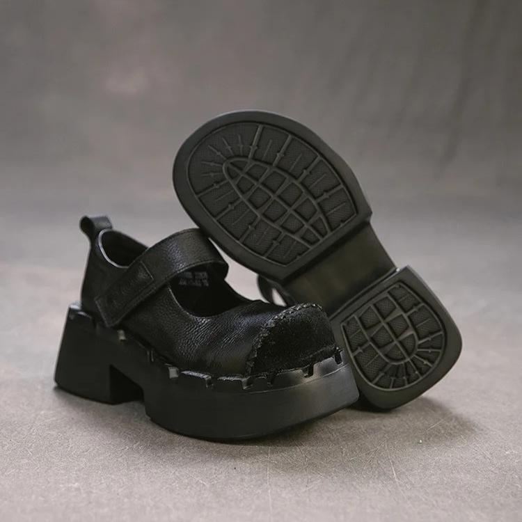 Johnature Genuine Leather Thick Soled High Heels Pumps Fashion Round Toe Women's Platform Shoes