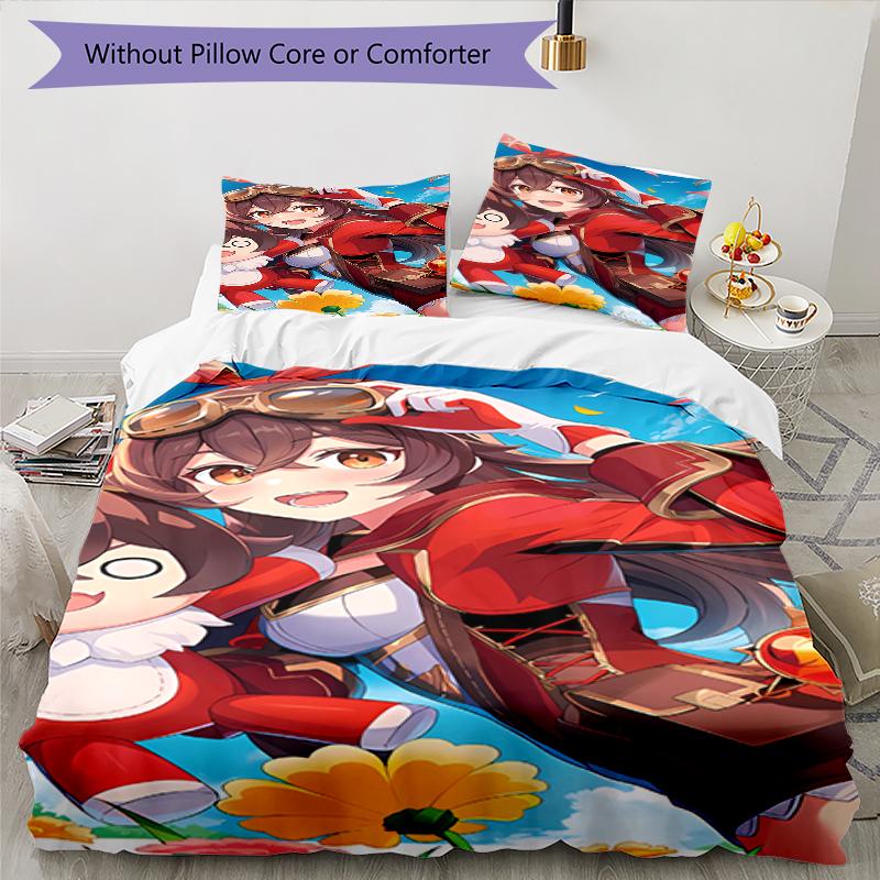3pcs Genshin Impact characters7 pattern bedding set duvet cover set includes duvet cover &pillowcases, perfect all season bedroom decoration & gift