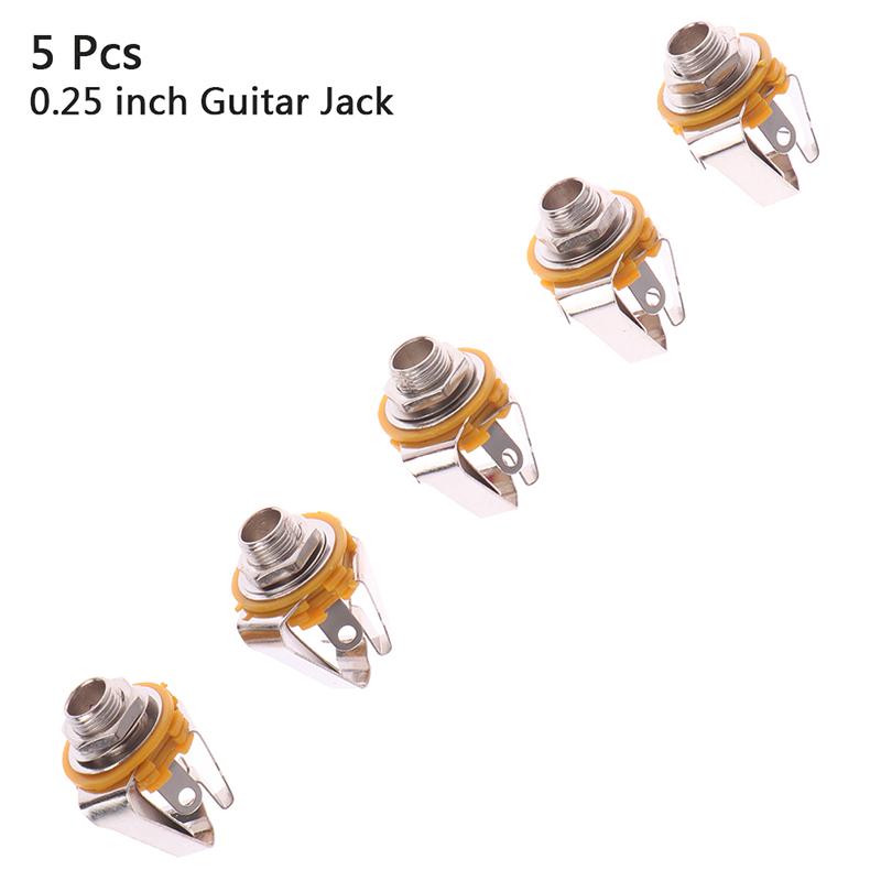 5 Pcs 1/4 Inch Metal Guitar Jack Socket Connector Female Panel Mount Bass Guitar