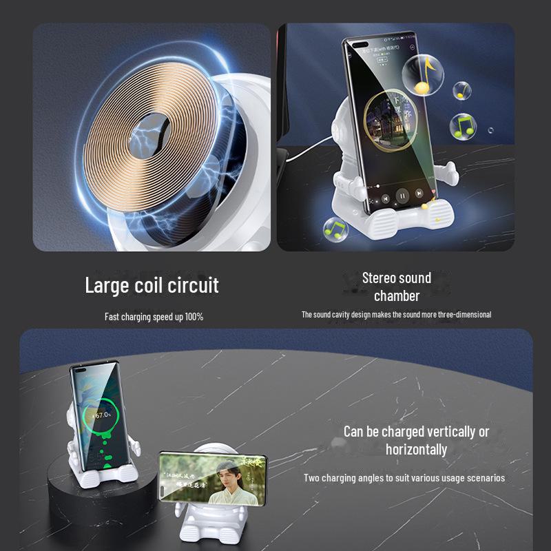Astronaut Wireless Charger & Phone Stand with Speaker, 15W