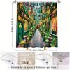Irish Pub Shower Curtain - Cobblestone Street, Green & White Flags, Colorful Lights, Charming Pubs, Shamrock Designs,