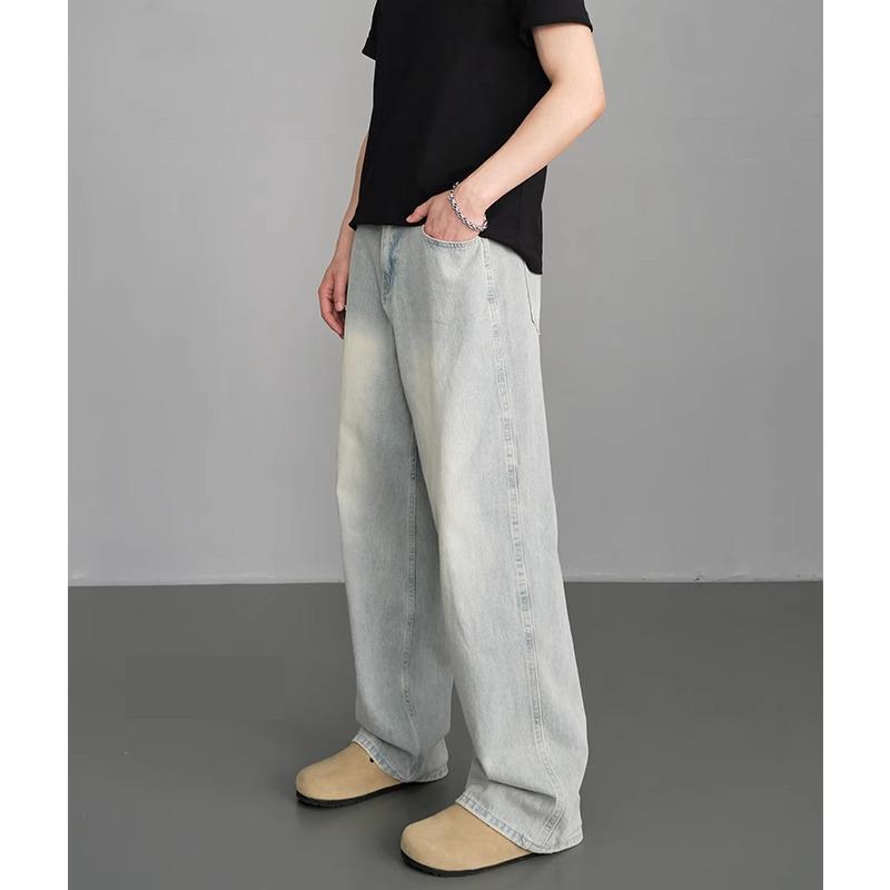 Men s 2025 Trendy High Street Straight Wide-Leg Jeans: Loose, Handsome, Floor-Length Pants Small графический