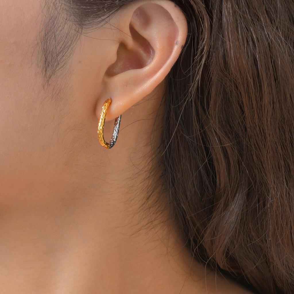 Minimalist U-shaped Earrings for Women, Gold Silver Color Hammer Pattern Stainless Steel Hoop Earrings, Trendy Jewelry Gifts