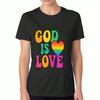 God Is Love Women's Cotton T Shirt, Premium Cotton Print, Durable, Casual Fashion. Rainbow Heart Graphic Tee, Religious Faith, God, Kindness, Peace, L