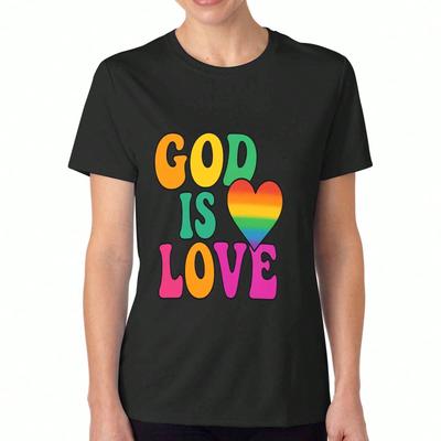 God Is Love Women's Cotton T Shirt, Premium Cotton Print, Durable, Casual Fashion. Rainbow Heart Graphic Tee, Religious Faith, God, Kindness, Peace, L