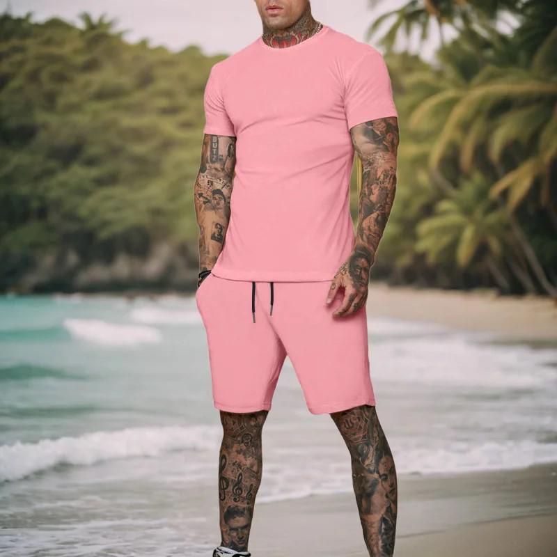 2025 Summer Street Style Men's Casual Plus Size Set - Short-Sleeved Shirt & Shorts