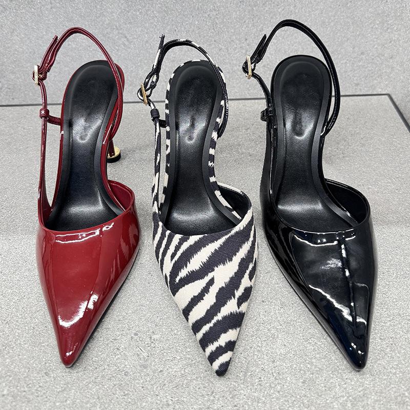 Fashion 2025 New Leopard Print Single High-Heeled Shoes With Pointed Tips, Thin Heels And Toe Wraps For Women