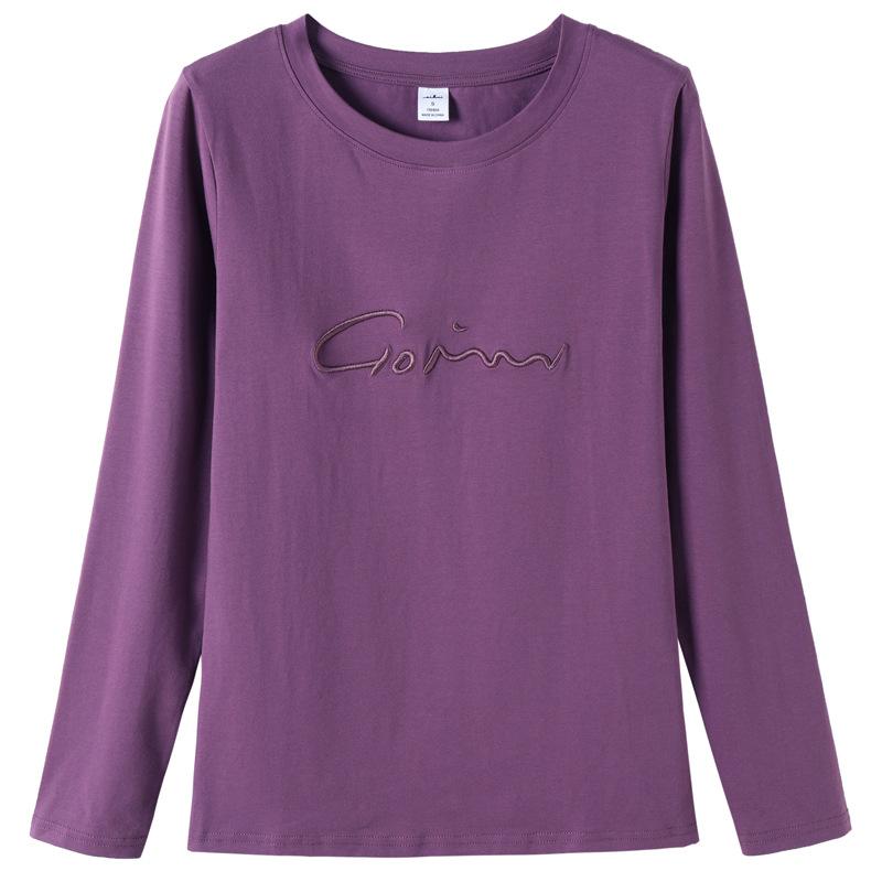 Autumn Winter Long Sleeve Embroidered Letter Slim Fit Base Layer Tee Women Plus Size Top Cotton Style