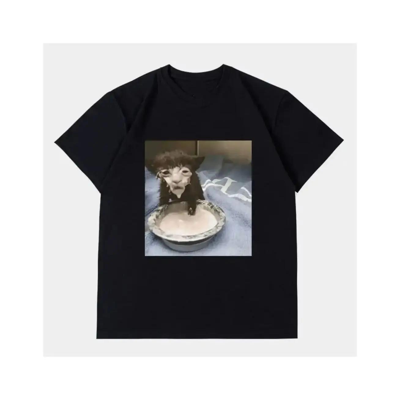 

Milk Face Cat Meme Print T Shirt Weird Humor Funny Cat Graphic T-Shirts Men s Women Fashion Oversized Streetwear 4XL