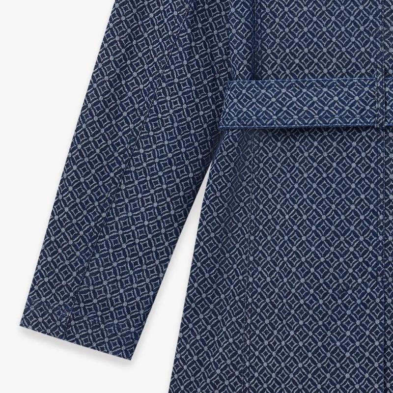 Michael Kors FW24 Diamond Jacquard Double-Breasted Belted Trench Coat Women coats Dark-Blue JF420G7GQC-976