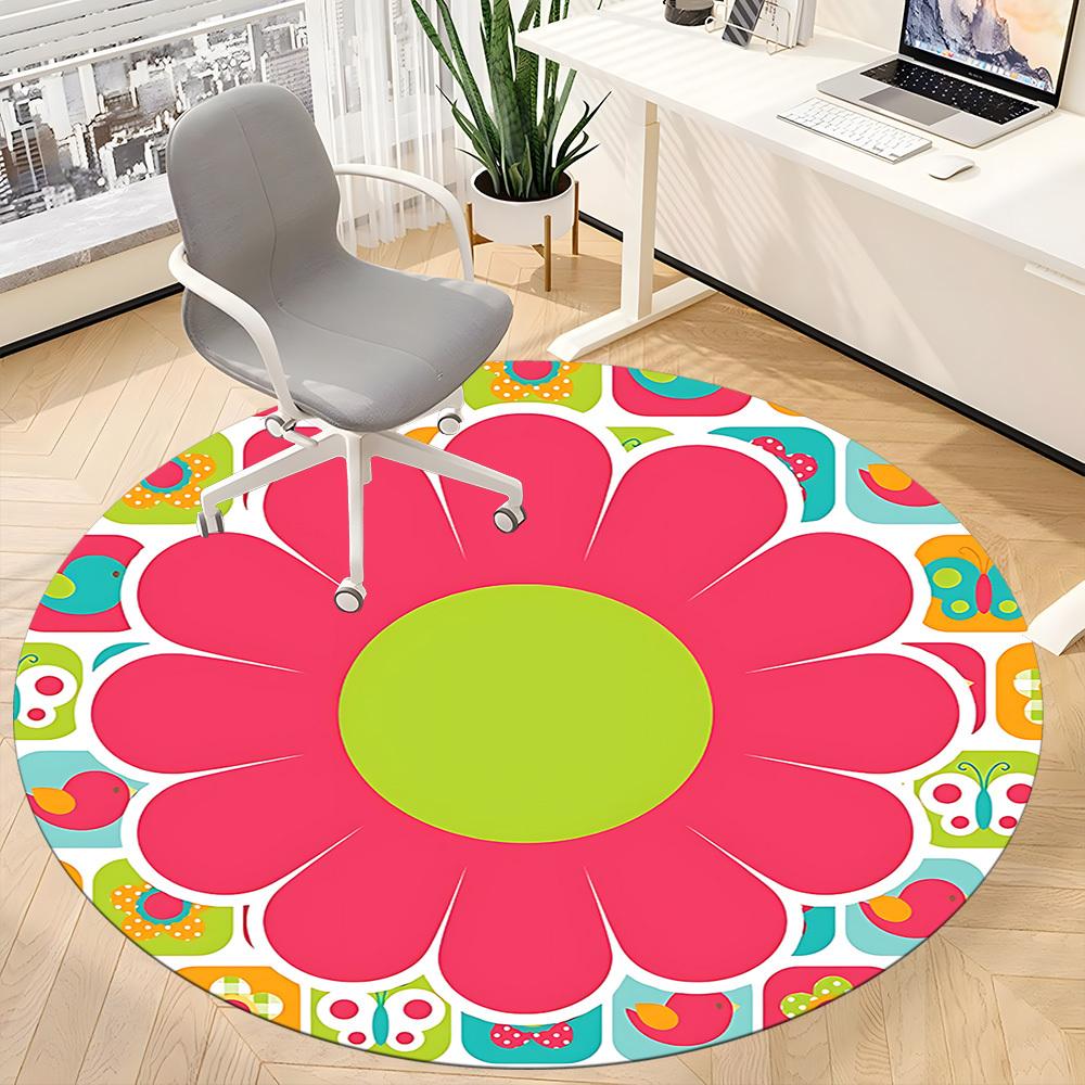 1pc Flower Pattern Chair Carpet for Office, Round Non Slip Durable Large Size Office Carpet, Suitable for Office