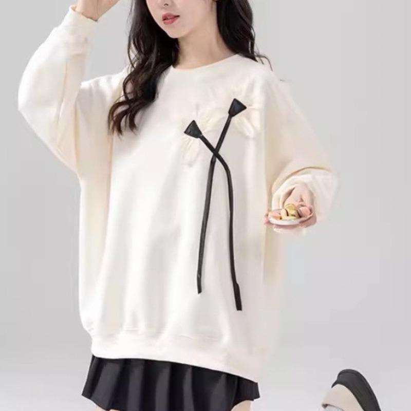 Женская 3D декоративная толстовка Корейская версия Свободная с круглым вырезом Цветочный узор Без капюшона Свитшоты Осень Минималистичный Повседневный Женский Топ XL бежевый 2290₽