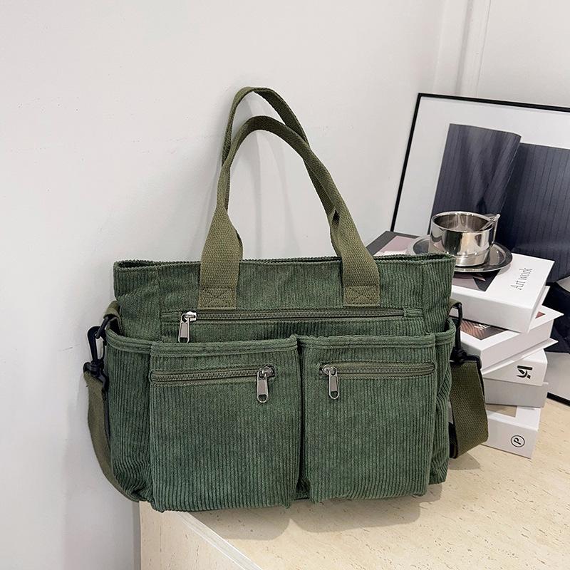 Multi-Pocket Corduroy Women Shoulder Bags Autumn Simple Solid Color Ladies Crossbody Bag Large Capacity College Handbags Tote