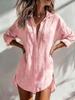 Women's Long Sleeve Shirt Dress Collar Loose Midi Cover Up Solid Color Beach Blouse Tunic Top