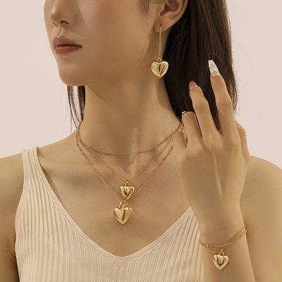 Stylish and Simple Gold Love Jewelry Set Ins Blogger Same Commuting Versatile Necklace Earrings Bracelet
