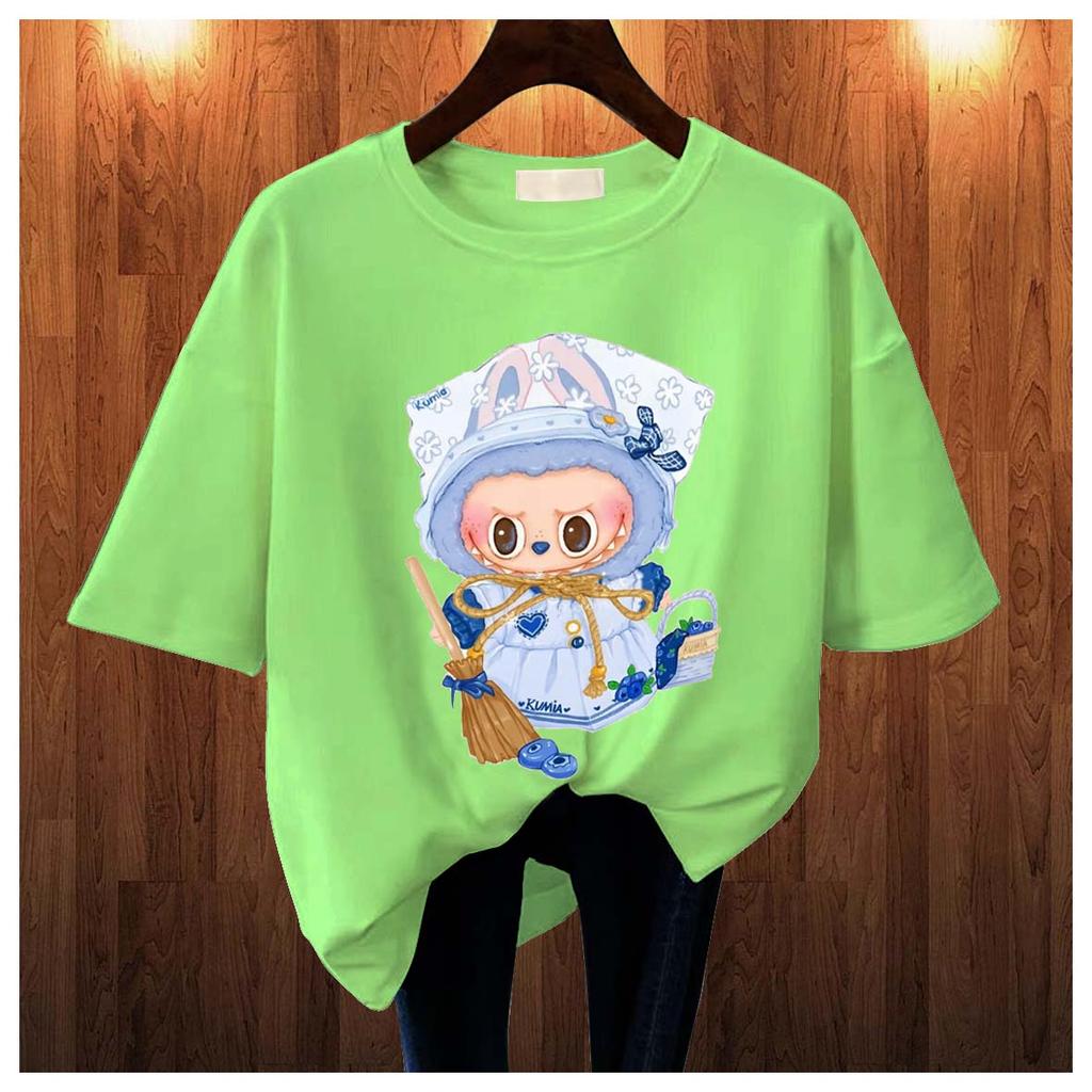 New Labubu Children's T-shirt Maid Outfit LABUBU Pattern Round Neck Short Sleeved Casual Versatile Girl's Top