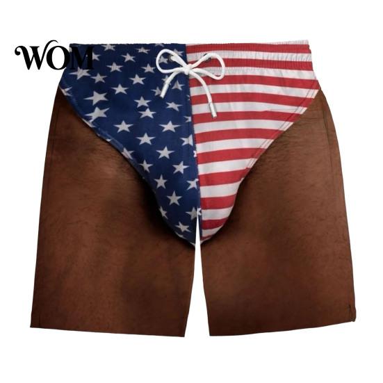 American Flag Pattern Shorts Funny Patriotic Men Shorts, Stars And Stripes Swim Trunks, Quick Mens Trunks Dry Drawstring Waist Board for Summer Beach
